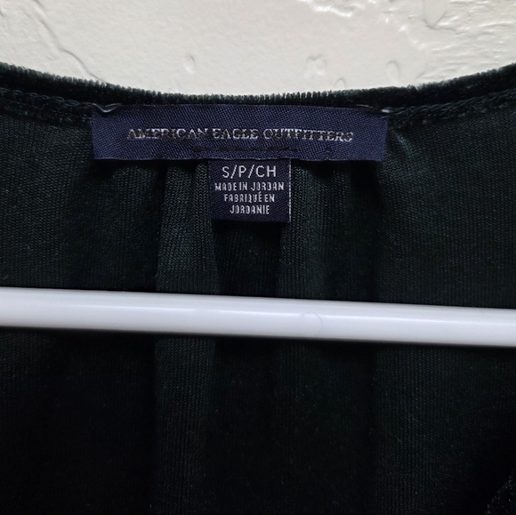 American Eagle Velvet Peplum Babydoll Emerald Green Romantic Blouse Size Small - Picture 5 of 11